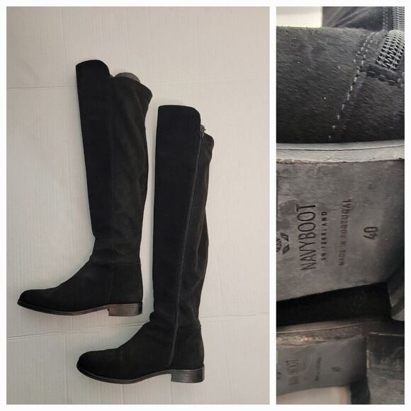 Navyboot Switzerland Over The Knee Boot Women 40 9 Black Suede Leather Tall - Picture 1 of 11
